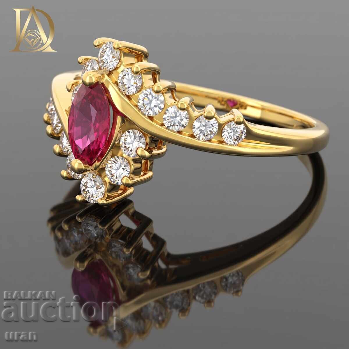 Inel nou de aur cu rubin natural și diamante naturale cu preț € 1200.00 | 2347.00 BGN
