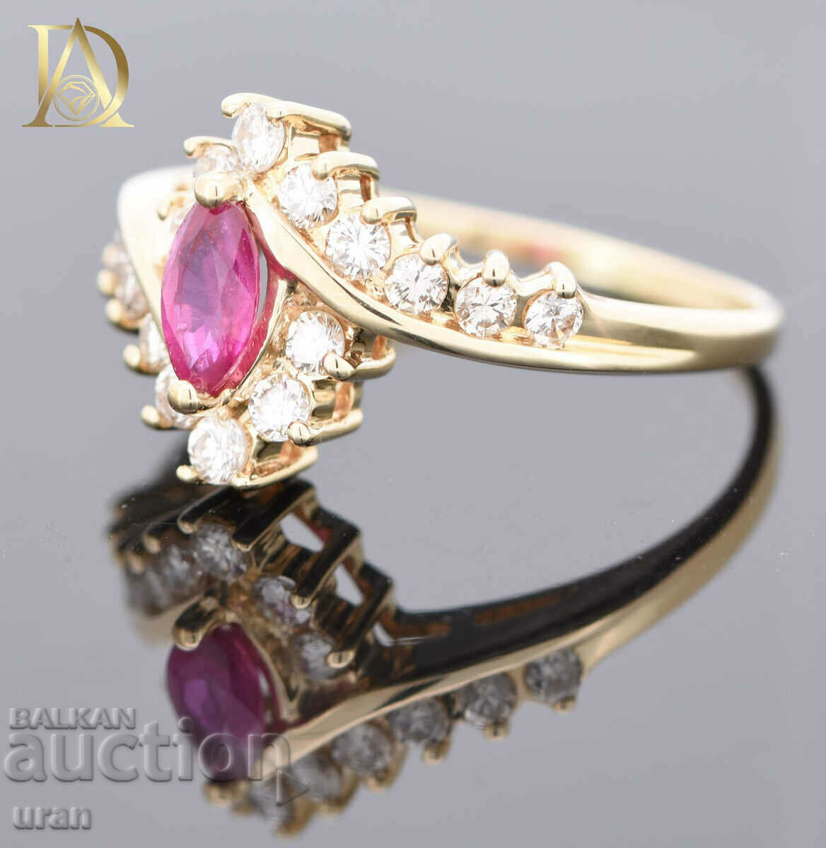 Auction New Gold Ring with Natural Ruby and Natural Diamonds Auction New Gold Ring with Natural Ruby and Natural Diamonds