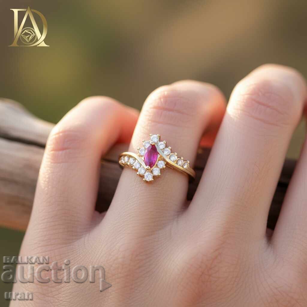 Δημοπρασία Νέο χρυσό δαχτυλίδι με φυσικό ρουμπίνι και φυσικά διαμάντια