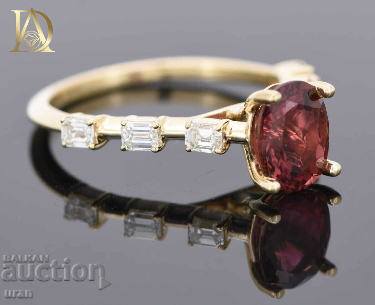 Δημοπρασία Νέο χρυσό δαχτυλίδι με φυσική τουρμαλίνη και διαμάντια