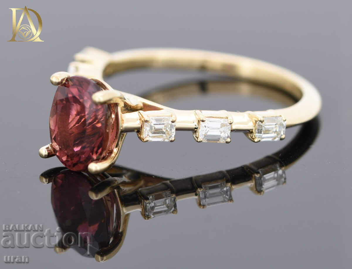 Παράδοση Νέο χρυσό δαχτυλίδι με φυσική τουρμαλίνη και διαμάντια