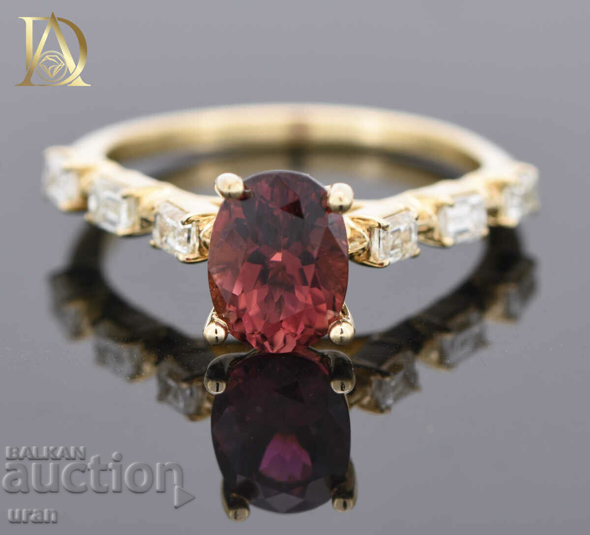 Νέο χρυσό δαχτυλίδι με φυσική τουρμαλίνη και διαμάντια - 5