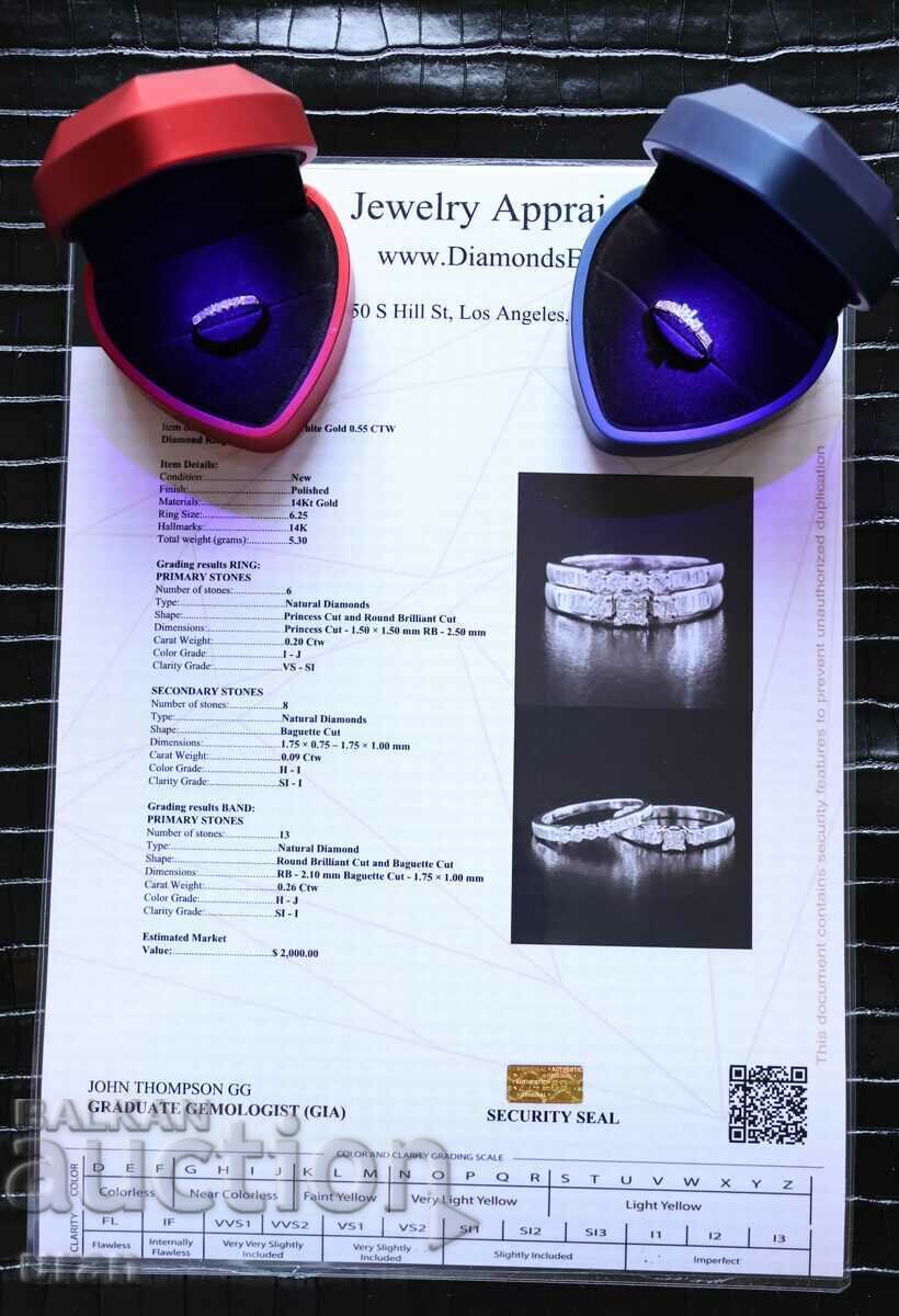 Нов Сет от Два Златни Пръстена с 0.55кт Естествени Брилянти - 6