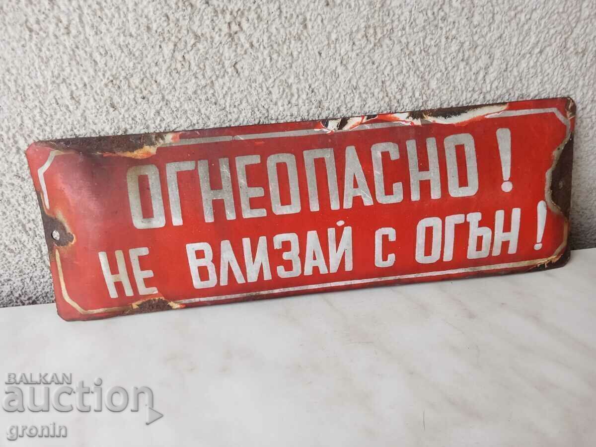 Εύφλεκτο μην εισέρχεστε με φωτιά, παλιό σμάλτο σήμα, soc, - 5