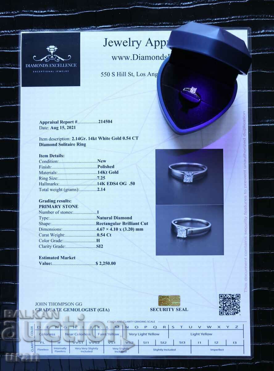 Licitație Inel de aur nou cu diamant natural de 0,54 ct
