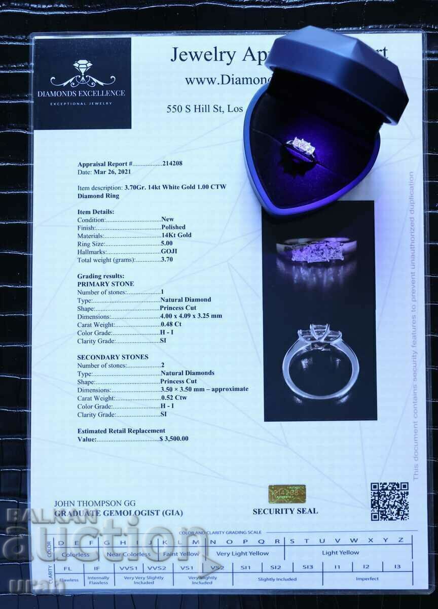 Licitație Inel de aur nou cu diamante naturale de 1,00 ct