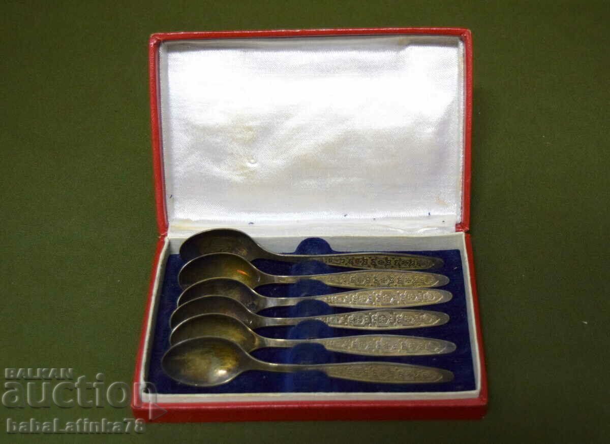 Set of six small silver-plated spoons