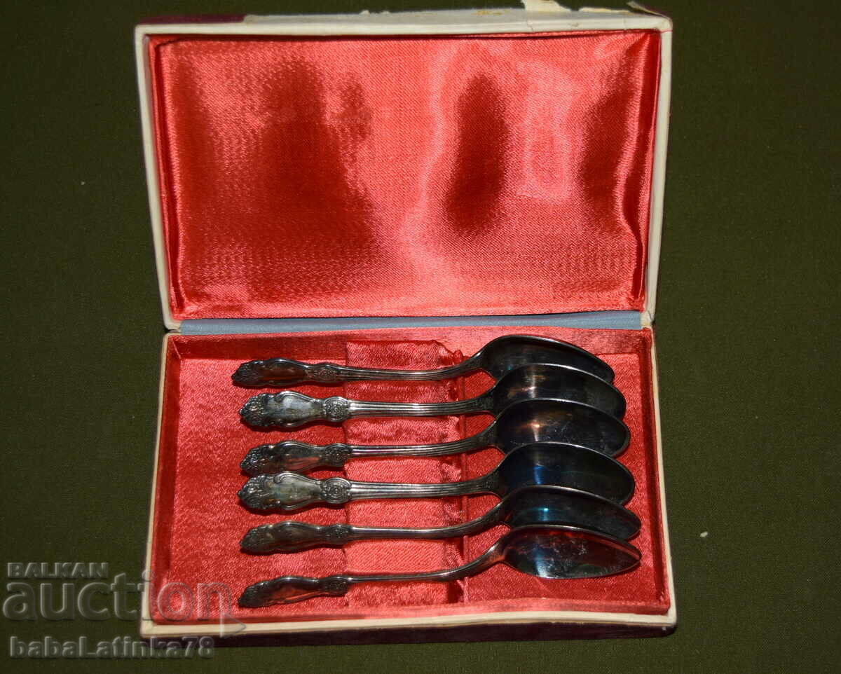 Set of six small silver-plated spoons