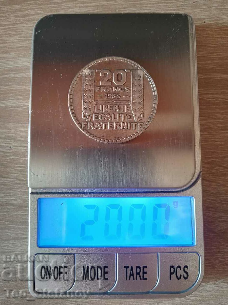 Auction 20 Francs 1933 XF France Silver Auction 20 Francs 1933 XF France Silver