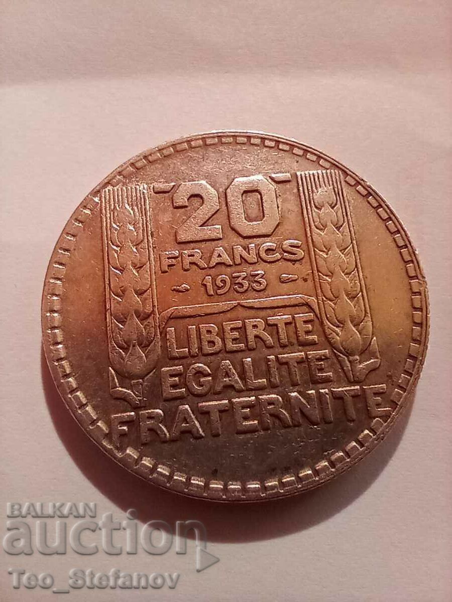 20 франка 1933 AU Франция сребро