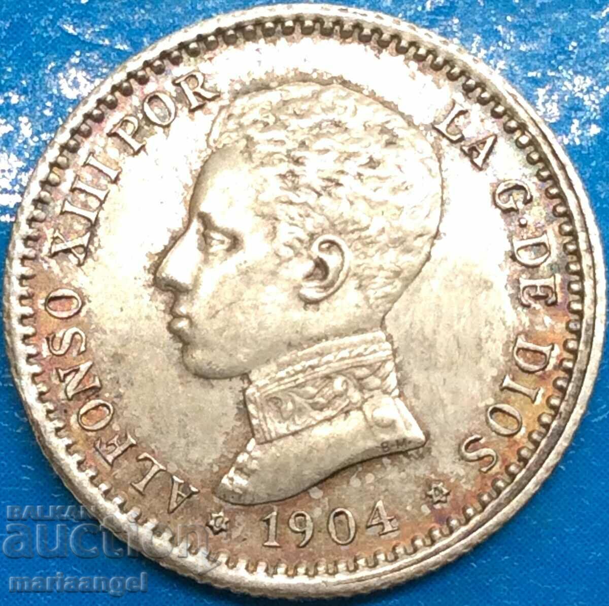 Spain 50 Cent 1904 Alfonso XIII Silver Patina