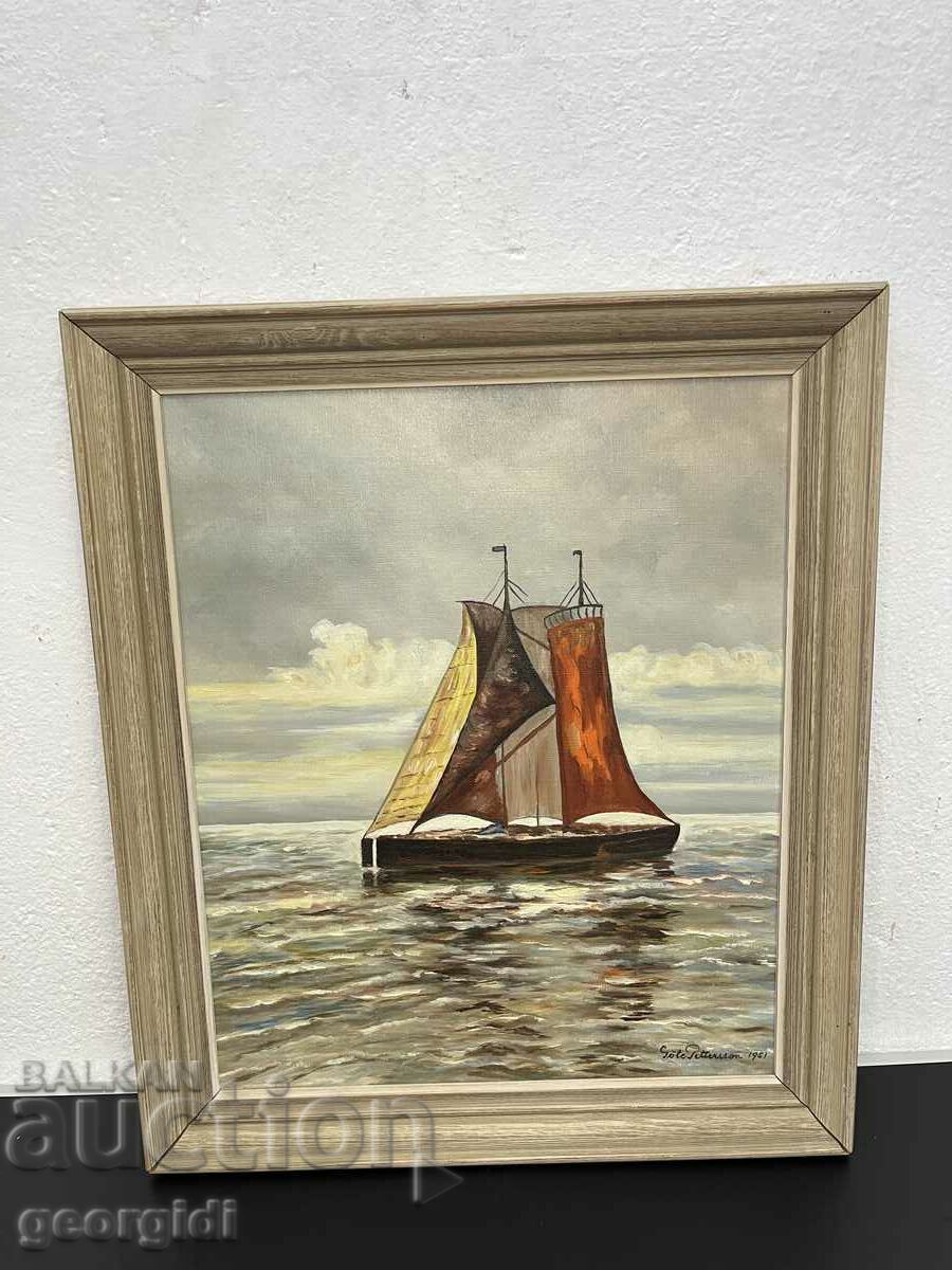 Oil seascape with boat. #6026