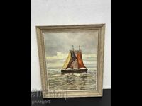 Oil seascape with boat. #6026