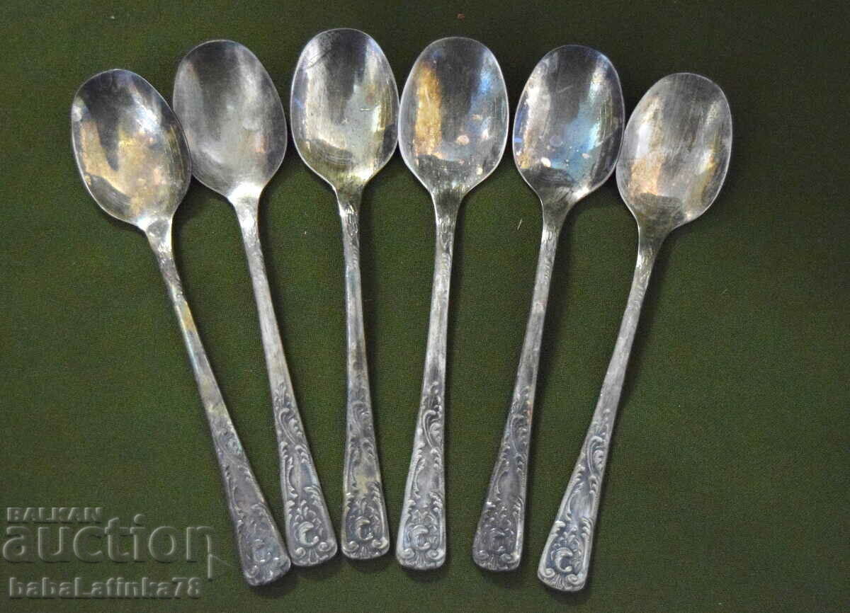 Set of six Russian silver spoons