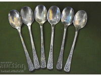 Set of six Russian silver spoons