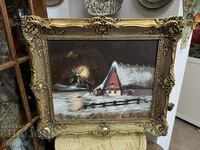 Oil painting / winter landscape with baroque frame. #6038