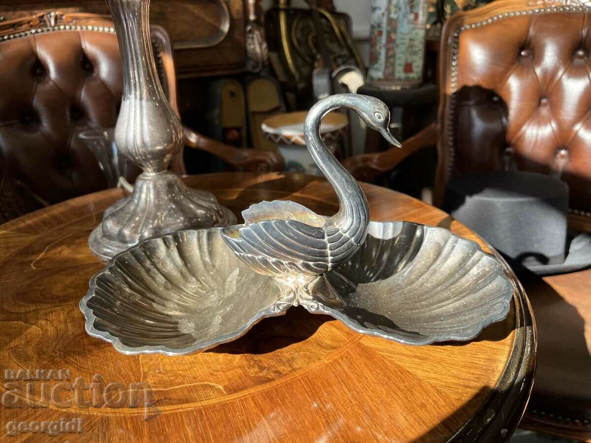 English silver plated swan dish. #6045