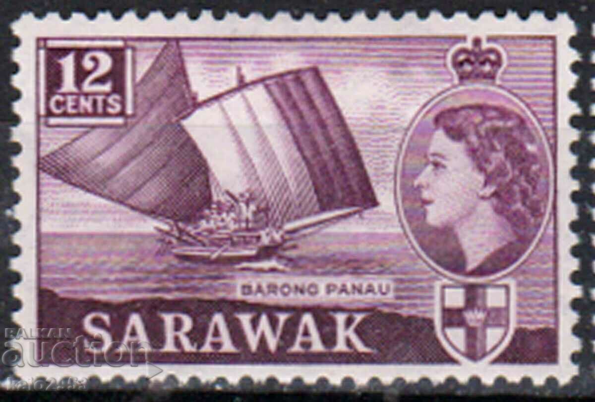 GB/Sarawak-1955-Regular-QE II-în motive ovale+naturale, MLH