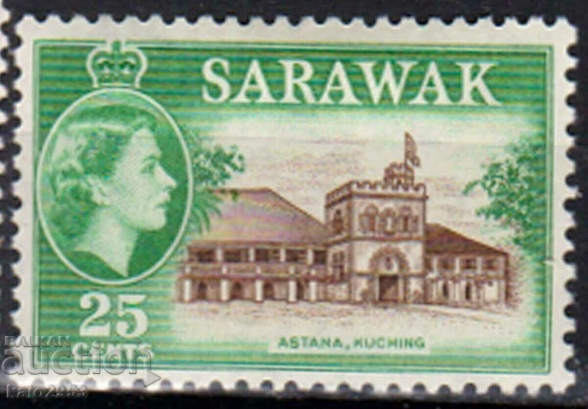 GB/Sarawak-1955-Regular-QE II-σε οβάλ+φυσικά μοτίβα,MLH