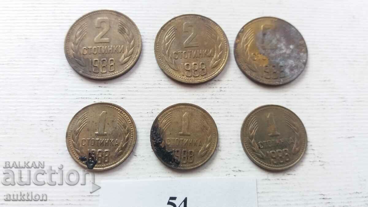 Licitație 1 și 2 cenți 1988 6 bucăți Licitație 1 și 2 cenți 1988 6 bucăți