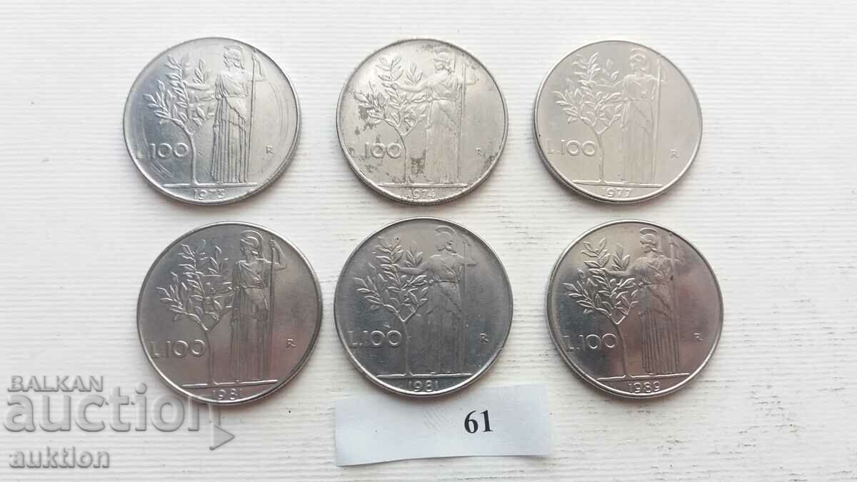 LOT OF 6 ITALIAN 100 LIRES - DIFFERENT YEARS