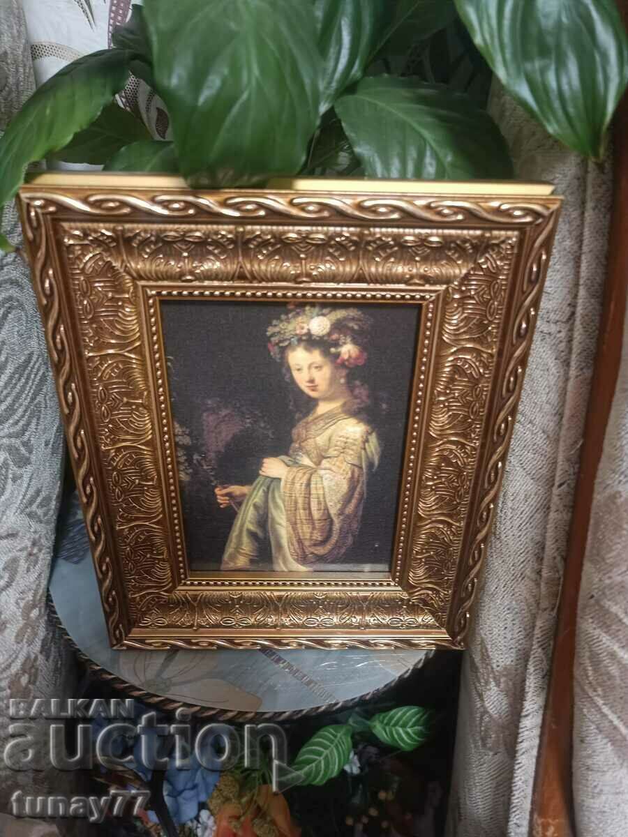 Original Vintage Rembrandt Saskia Flora Print on Canvas