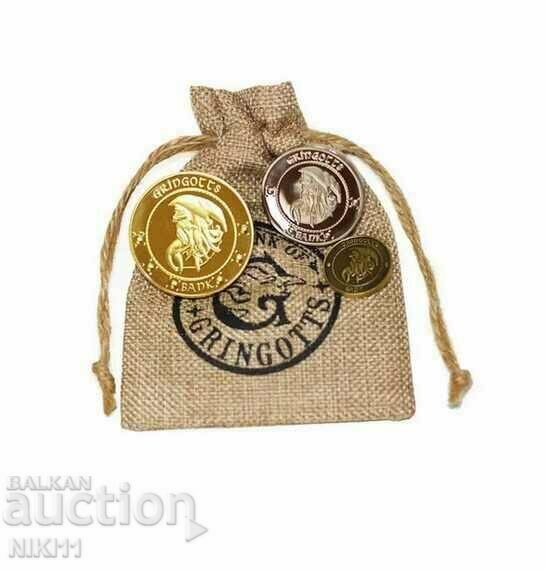 Auction 3 Harry Potter coins in protective capsules in a coin bag Auction 3 Harry Potter coins in protective capsules in a coin bag