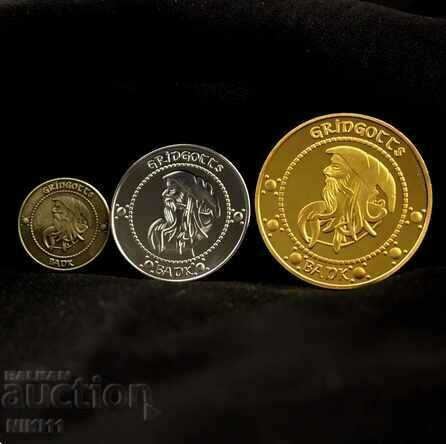 Delivery of 3 Harry Potter coins in protective capsules in a coin bag Delivery of 3 Harry Potter coins in protective capsules in a coin bag