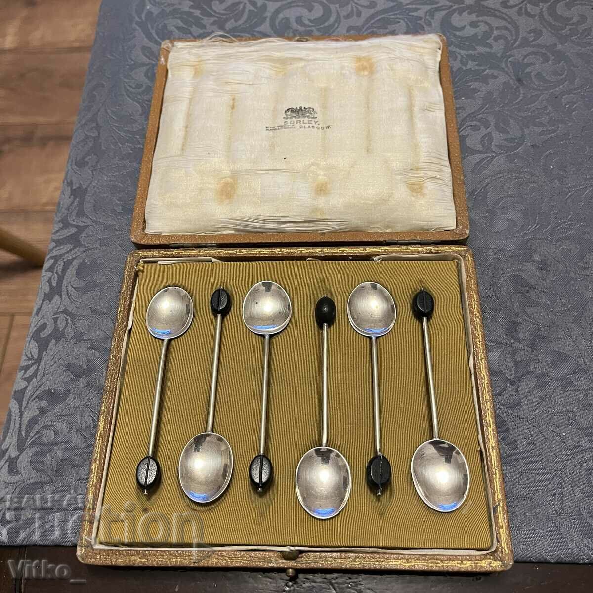 Old English silver coffee spoons, markings