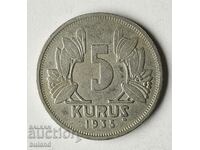 Turkey Rare Coin 5 Kurus 1935 Kurus