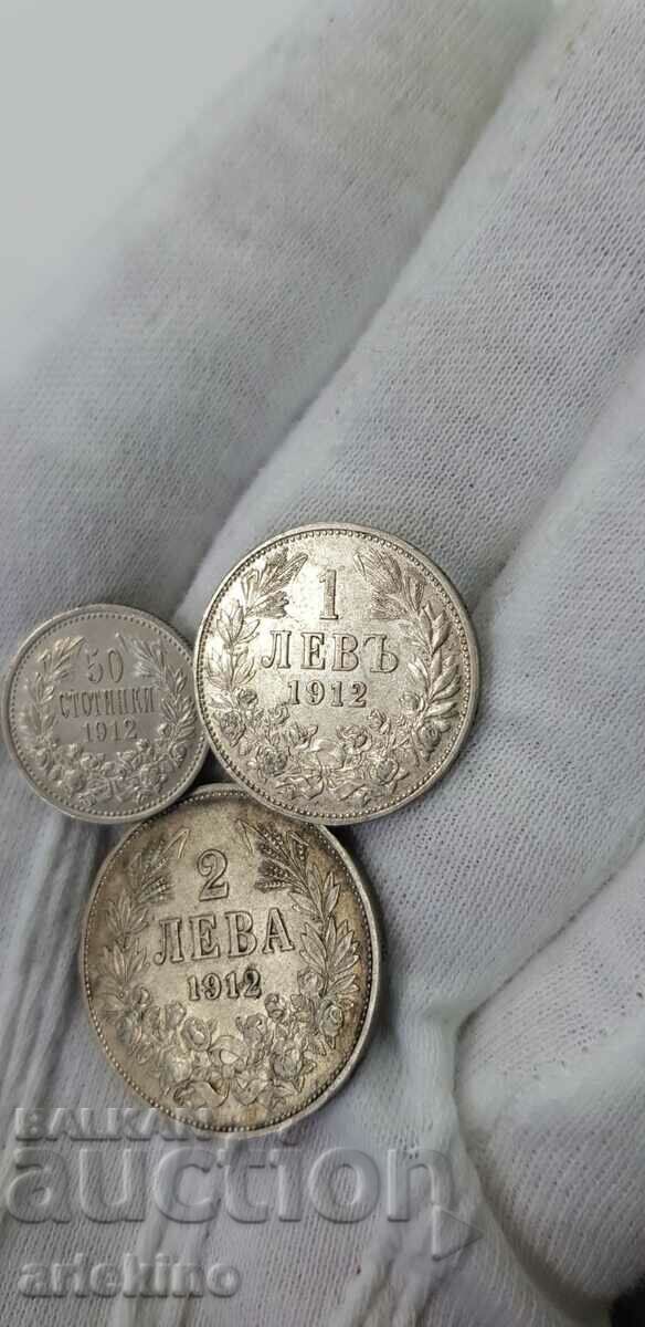 Royal silver coins, 50 cents coin, 1 and 2 BGN 1912