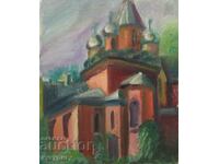 Old painting Christian Church oil in phaser