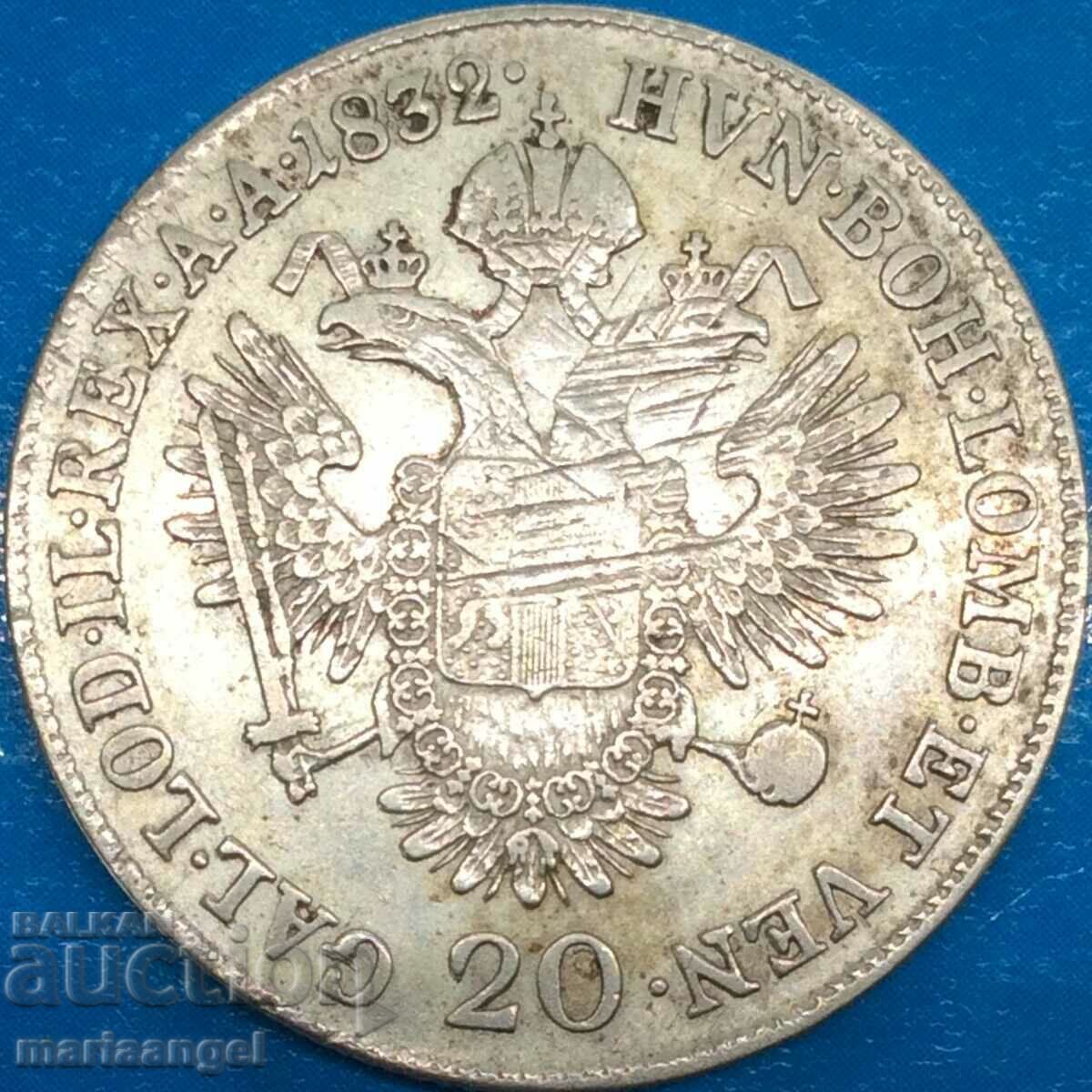 20 Kreuzers 1832 Austria pentru Ungaria A - Viena 26mm Patină