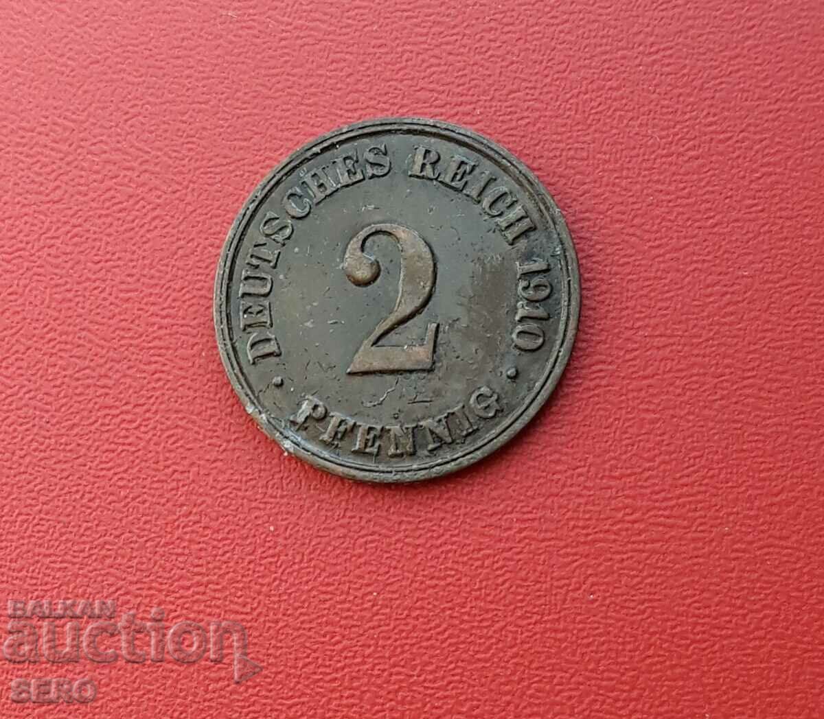 Germany-2 pfennig 1910 J-Hamburg-small mintage