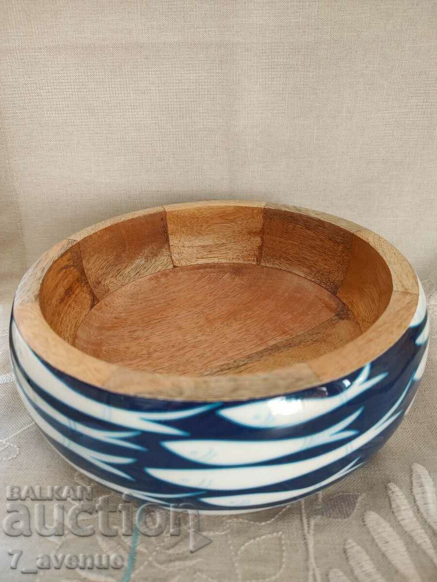 Bol decorativ, paneer, lemn de mango, peste, diametru 20 cm cu preț 99.00 BGN | € 50.62