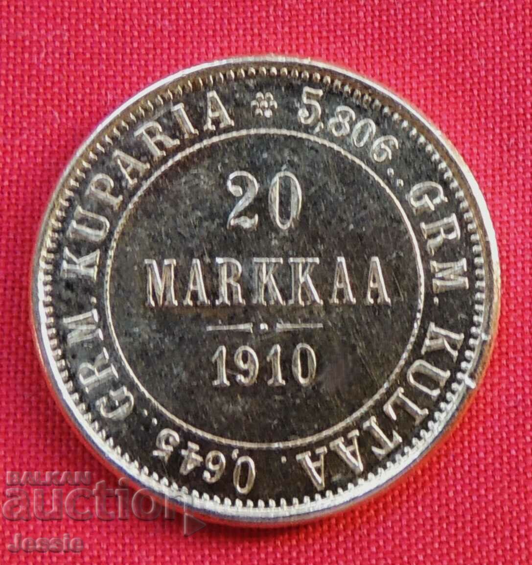 20 Markkaa 1910 Finlanda (Finlandia) AU (aur)