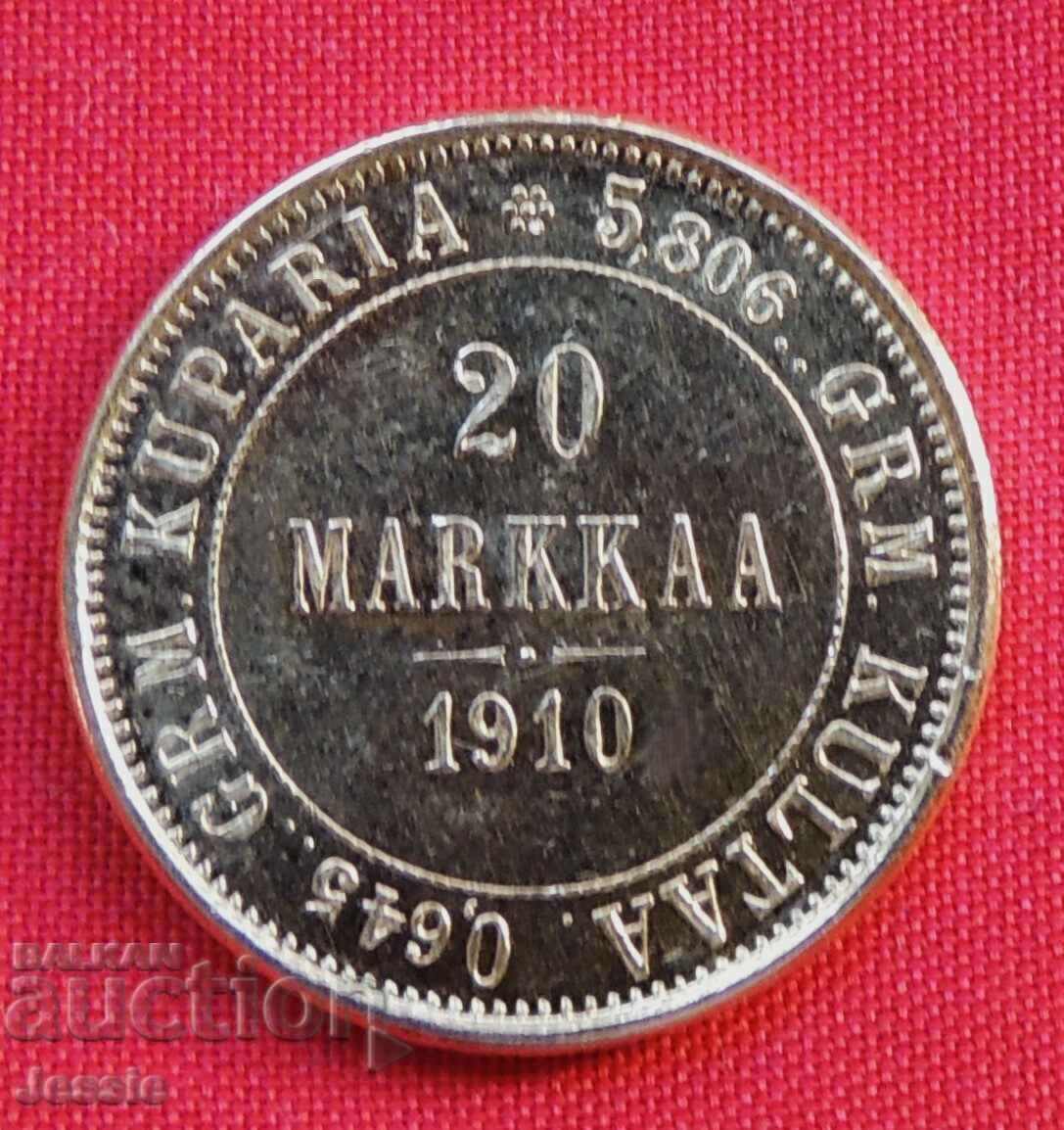 20 Markkaa 1910 Finland (Finlandia) AU (gold)