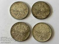 4 silver coins of 5 francs France 1960,61,62,63 silver