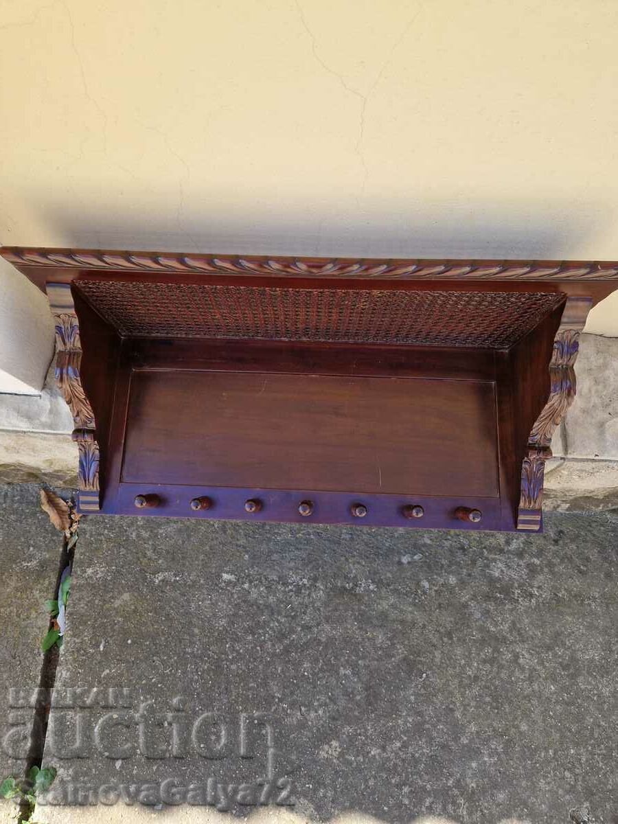 Auction  Great antique solid wood carving rattan hanger