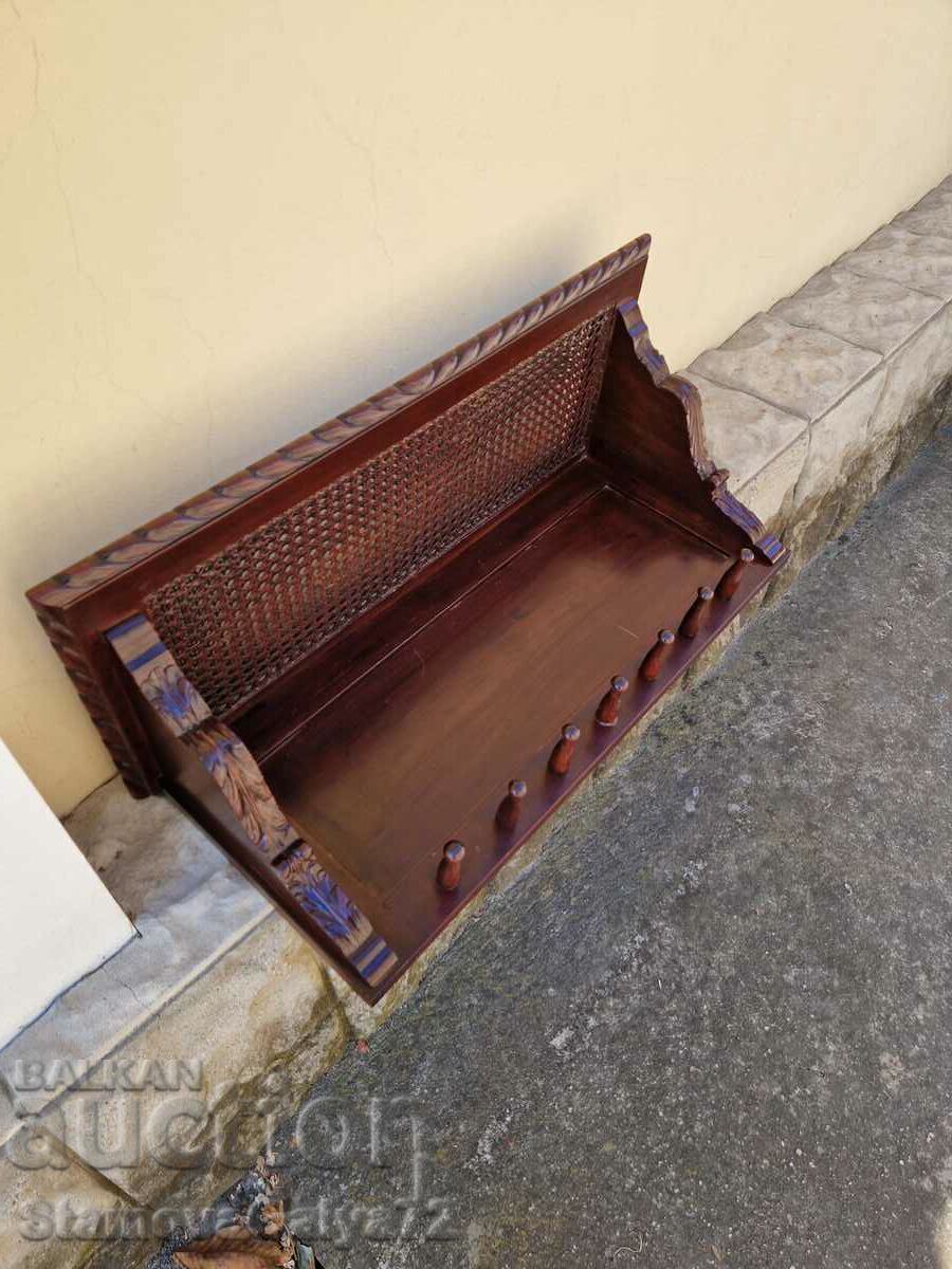 Great antique solid wood carving rattan hanger - 5