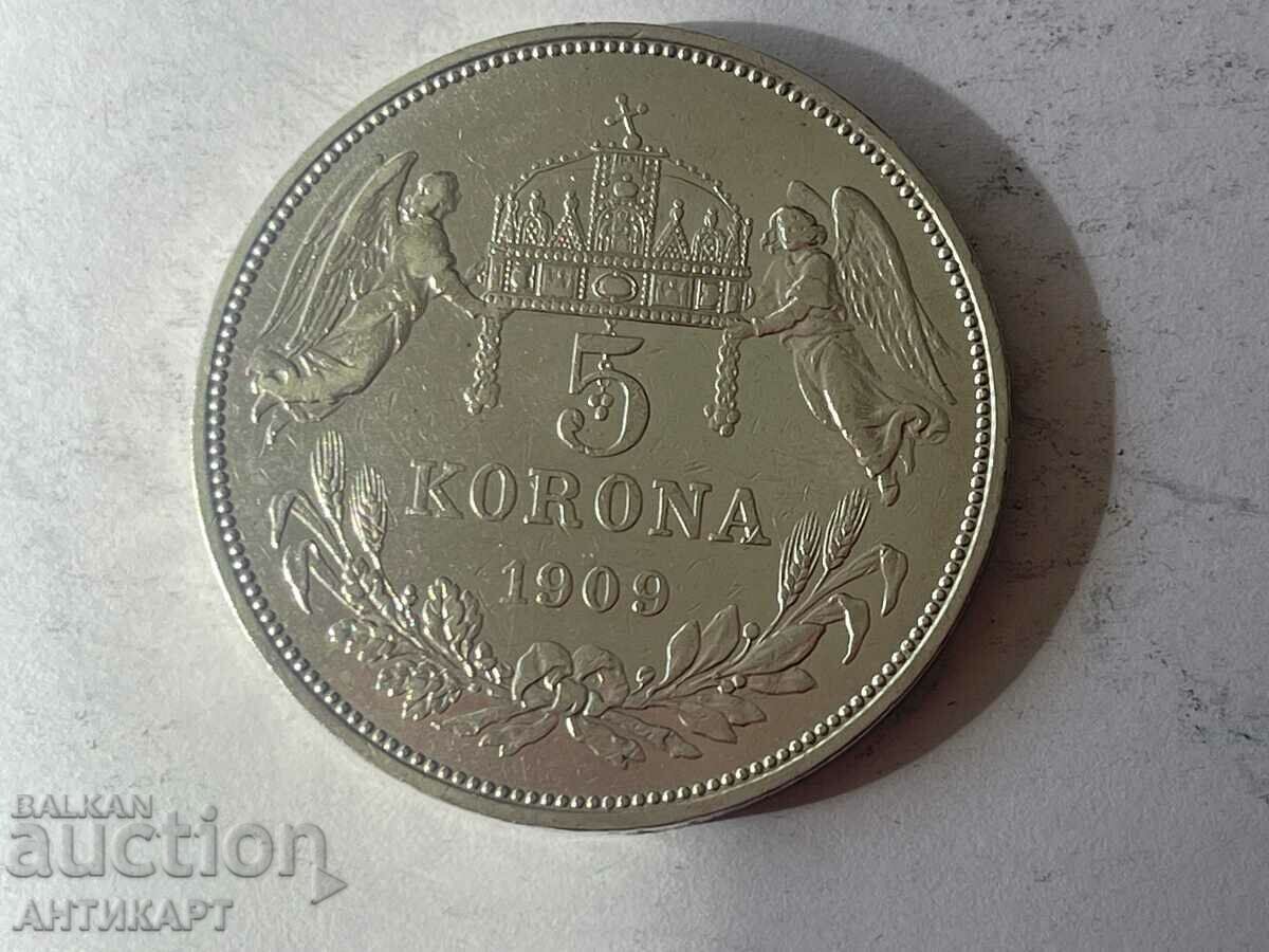 moneda de argint 5 coroane coroana Austria 1909 argint