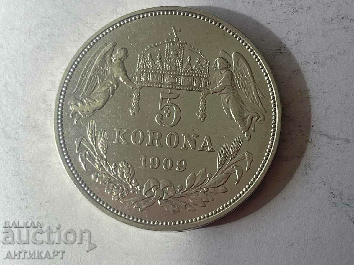 silver coin 5 crowns crown Austria 1909 silver