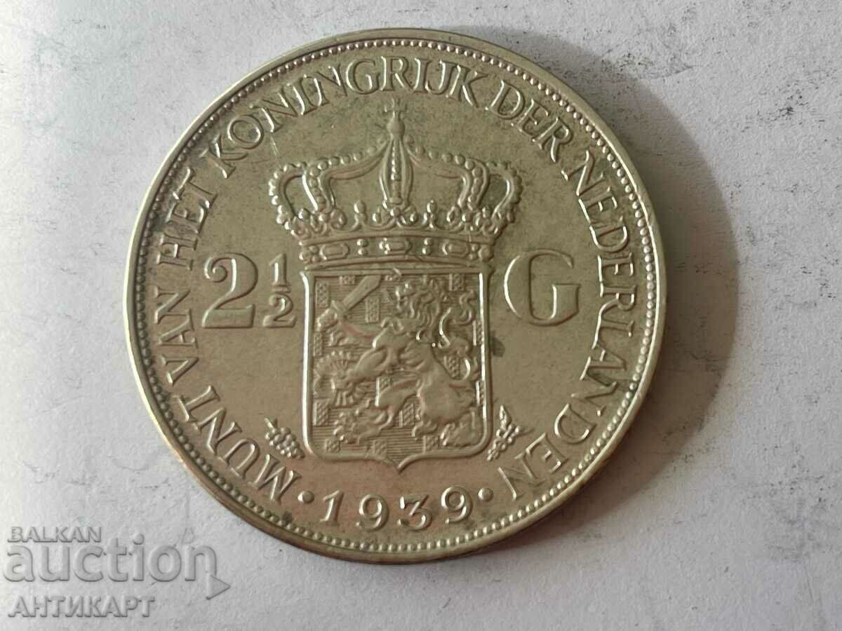 сребърна монета 2 1/2 gulden Netherlands 1939 сребро