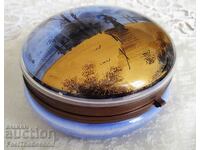 Antique Blue Glass Hand Painted Trinket Box