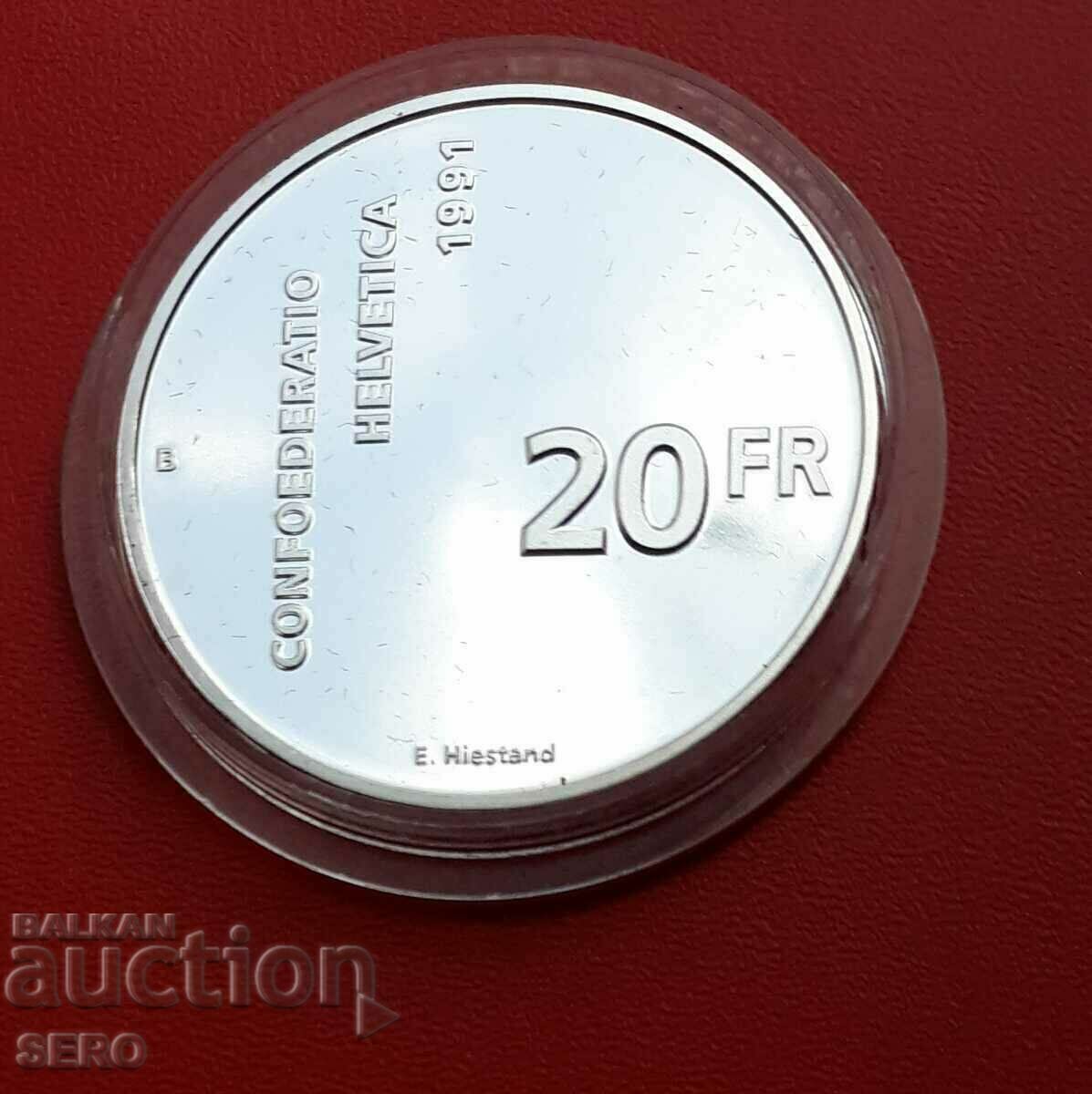 Switzerland-20 francs 1991-700 Confederation 1291-1991-mat-year