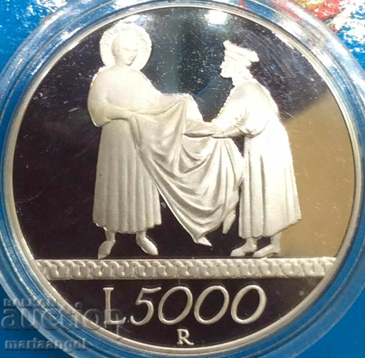 5000 лири 1999 Италия UNC PROOF сребро