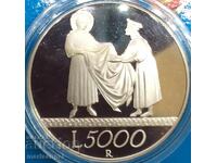 5000 лири 1999 Италия UNC PROOF сребро