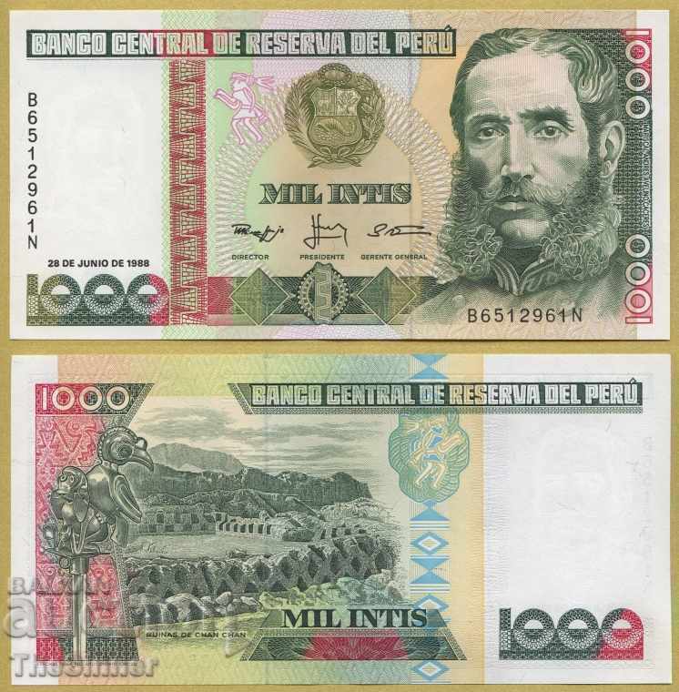 PERU 1000 Intis PERU 1000 Intis, P136b, 1988 UNC /c