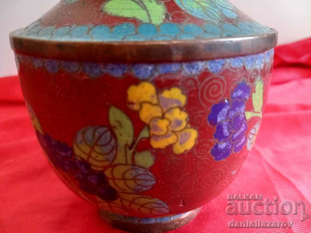 Auction Old Vase CLOIZONE, Bronze with Cellular Enamel Auction Old Vase CLOIZONE, Bronze with Cellular Enamel