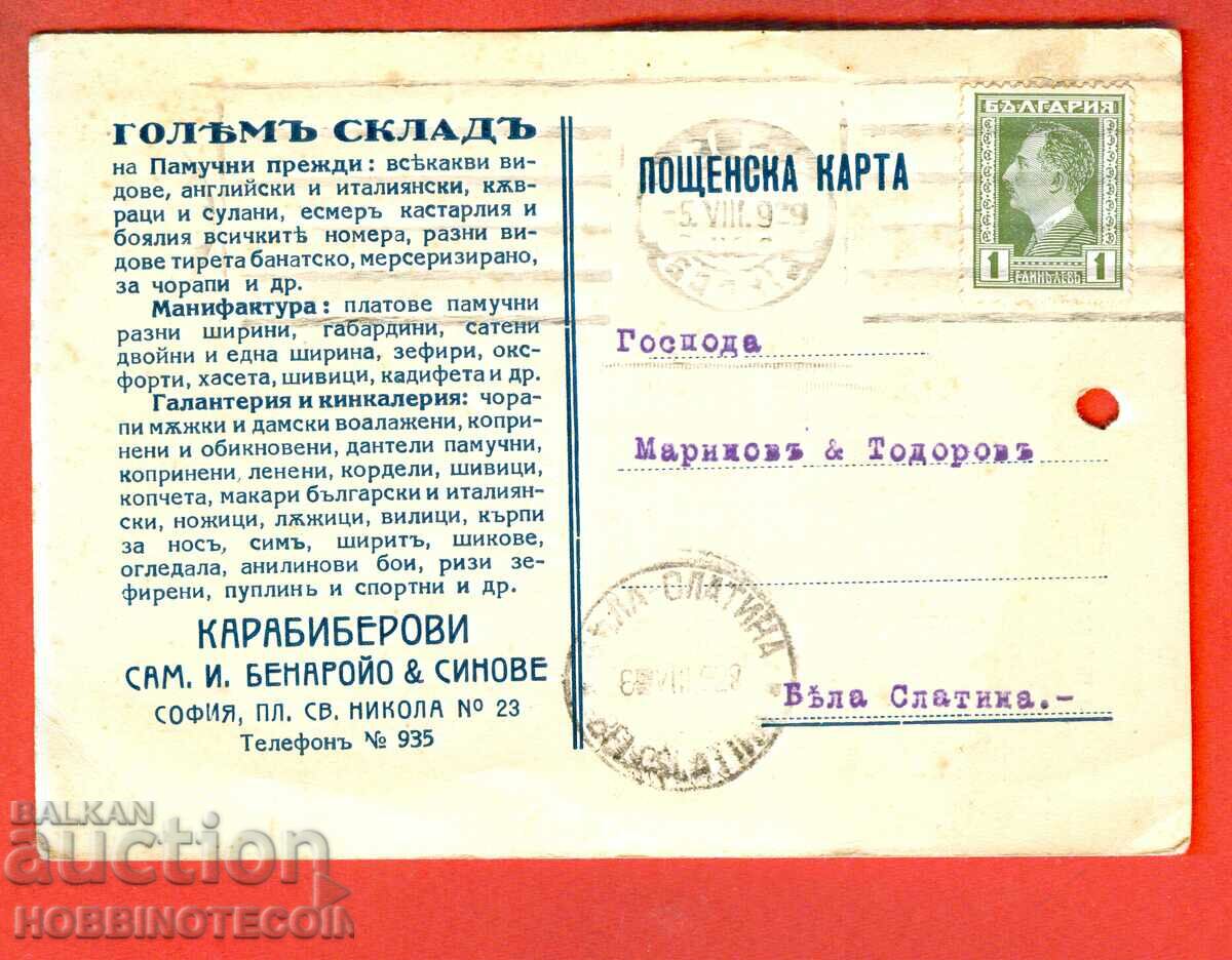 TRAVELED CARD SOFIA B SLATINA M - n MARINOV TODOROV 1929